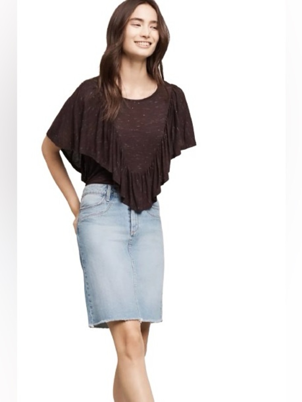 Anthropologie X Dolan Brown Heathered Ruffle Top